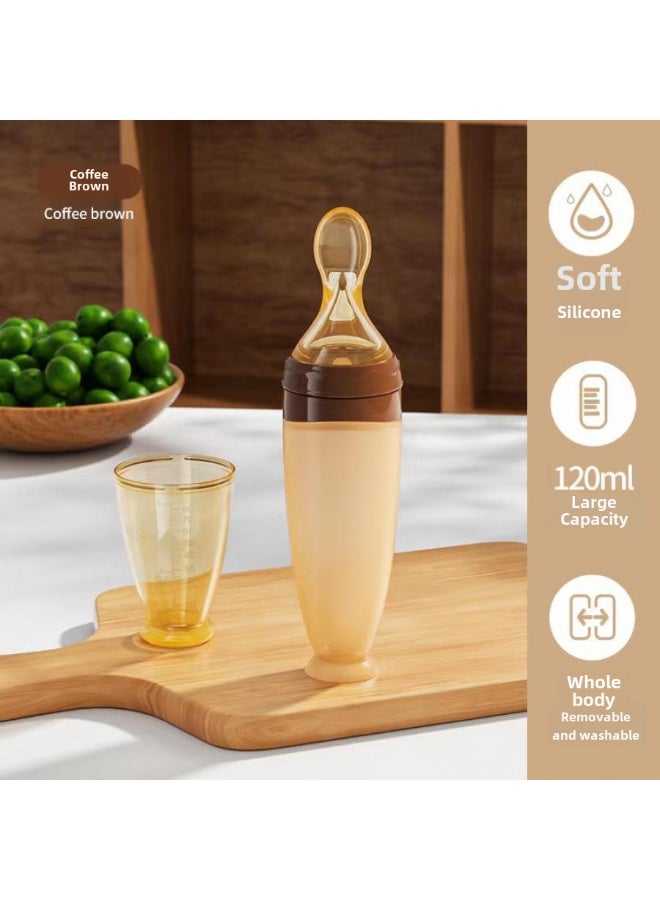 Silicone Baby Spoon Feeding Bottle 120ml Light Coffee – Rice Cereal & Puree Feeder, Slow Flow Anti-Colic Squeeze Dispenser, BPA Free, Easy Clean, 6M+ - Image 2